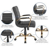 Flash Furniture Whitney Mid-Back Swivel LeatherSoft Desk Chair with Wheels, Padded Seat and Armrests, Adjustable Height Padded Office Chair, Black Flash Furniture