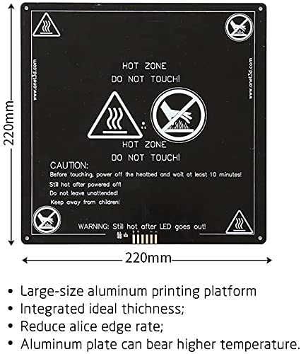 Aluminum MK2 MK3 12V Heated Bed Hotbed Upgrade with Hotbed Wire Cable Line for Anet A8 A6 3D Printer, Black 220x220mm - WoodArtSupply