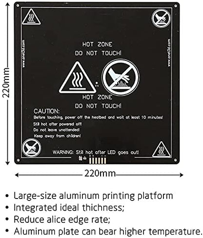 Aluminum MK2 MK3 12V Heated Bed Hotbed Upgrade with Hotbed Wire Cable Line for Anet A8 A6 3D Printer, Black 220x220mm - WoodArtSupply