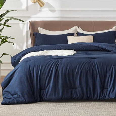Bedsure Twin/Twin XL Comforter Set - Navy Soft Bedding for All Seasons, Cationic Dyed Bed Set, 2 Pieces, 1 Twin Size Comforter (68"x88") and 1 Pillow Sham (20"x26"+2") Bedsure