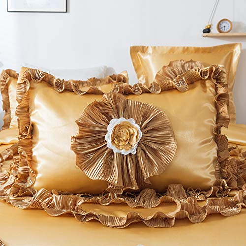 Tache Home Fashion 6 Piece Elegant Faux Satin Ruffled Comforter Set, Cal King, Sandy Beach Tache Home Fashion