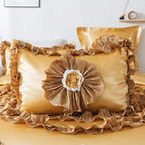 Tache Home Fashion 6 Piece Elegant Faux Satin Ruffled Comforter Set, Cal King, Sandy Beach Tache Home Fashion