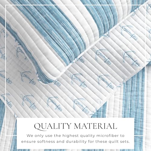 Great Bay Home Full/Queen Coastal Quilt Bedding Set, Summer Coastal Quilt with Shams, Beach 3-Piece Reversible All Season Bedspread Quilt Set. Lightweight Nautical Quilted Coverlet. Blue. Great Bay Home