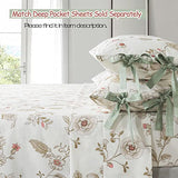 FADFAY Floral Bedding Set Full 100% Cotton Shabby and Chic Beige Green Reversible Duvet Cover Vintage Pink Flower Print Bed Covers Luxury Girls Pretty Bowknot Soft Crisp Zipper Comforter Cover 3Pcs FADFAY