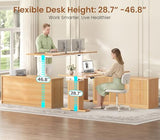 SEDETA L Shaped Electric Standing Desk, 55 inch Height Adjustable Office Executive Desk with Storage Drawers, Fluted Sit Stand Corner Computer Desk with Power Outlets for Home Office, Oak SEDETA