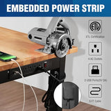 WORKPRO 48" Adjustable Garage Workbench, with Rubber Wood Top & Power Outlets + 2 Pack 16”x 32” Metal Pegboard, 1500 LBS Load Capacity Hardwood Worktable with Leveling Foot, for Workshop, Garage WORKPRO