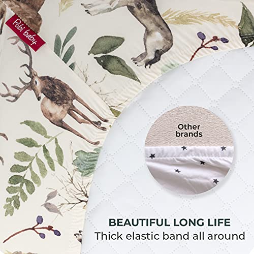 Pobibaby - Premium Single Fitted Baby Boy Crib Sheets for Standard Crib Mattress - Ultra-Soft Cotton Blend, Safe and Snug, and Stylish Woodland Crib Sheet (Wildlife Animal) Pobibaby