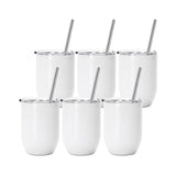 PYD Life Sublimation Wine Kids Tumblers Blanks Straight Bulk 15 OZ Glossy White with Leakproof Lid and Straw Stainless Steel for Cricut Mug Press Tumbler Heat Press 6 Pack PYD Life