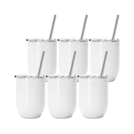 PYD Life Sublimation Wine Kids Tumblers Blanks Straight Bulk 15 OZ Glossy White with Leakproof Lid and Straw Stainless Steel for Cricut Mug Press Tumbler Heat Press 6 Pack PYD Life