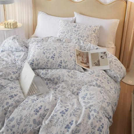 HighBuy Blue Floral Comforter Set Twin XL White Botanical Bedding Comforter Set Twin XL Bed Soft Cottagecore Blue Flowers Coquette Bedding Set Aesthetic Boho Comforter with 2 Pillowcase HighBuy