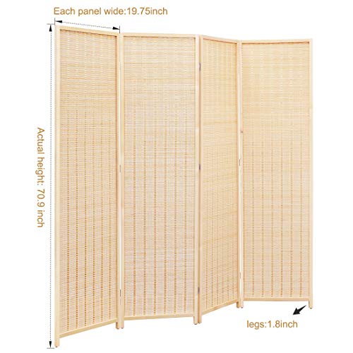 Corelax Room Divider Privacy Screen with Natural Bamboo,4-Panel 5-Panel 6-Panel Folding Privacy Screens,Freestanding Room Divider Corelax