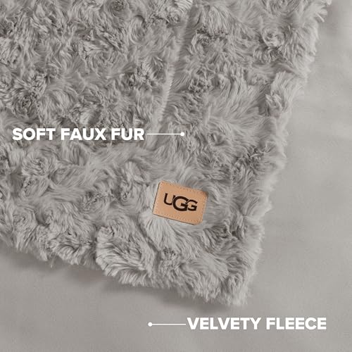UGG Adalee Faux Fur Twin Blanket, Fluffy Blanket for Bed, Cozy Oversized Throw for Couch, Washable Twin XL Bedding, Luxury Home Decor, 66" x 90", Seal Grey UGG