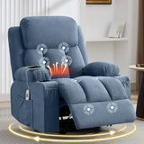 MAHOMICO Swivel Rocker Recliner Chair with Vibration Massage and Heat for Living Room,with Rocking Function and Side Pocket, USB Charge Port,2 Cup Holders MAHOMICO