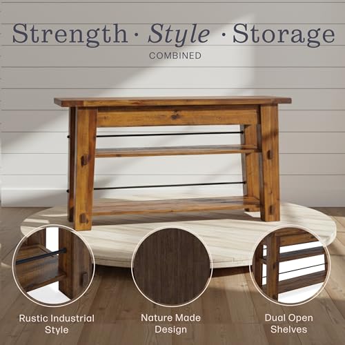 Durango 54-Inch Farmhouse-Industrial Style Wood Console Table with Two Open Shelves, Solid Wood Top, and Natural Grain and Knots – Fits TVs up to 60 Inches in Living Rooms by Alaterre Furniture Alaterre Furniture