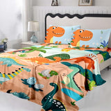 NiuOne 3D Cartoon Dinosaurs Kids Queen Sheets 4Pcs Dinosaurs Bed Sheets,3D Dinasour Pillowcases Decoration Bedroom Bedding Set Queen Size NiuOne