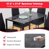 PayLessHere Dining Table and Chairs Set, Modern Rectangular Marble Table top with 4 Chairs PU Leather for Dining Room and Kitchen, Black Marble PayLessHere
