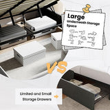 SHA CERLIN King Size Lift Up Storage Bed/Modern Wingback Headboard/Upholstered Platform Bed Frame/Hydraulic Storage/No Box Spring Needed/Wood Slats Support/Light Grey SHA CERLIN