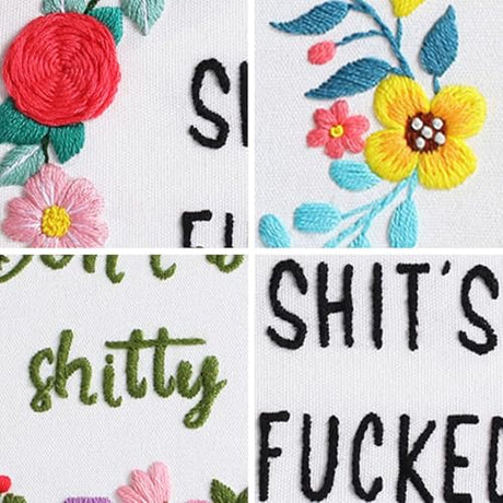 Louise Maelys 3 Sets Funny Embroidery Kits for Beginners,Cross Stitch Kit for Adults,DIY Starters Needlepoint with Flower Wreath Pattern,Including Instruction and Threads Louise Maelys