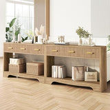 Fluted Console Table with Drawers, 47" Narrow Entryway Table with 3 Drawers and Open Storage Shelf, Long Sofa Tables Modern Behind Couch Tables for Living Room, Foyer and Hallway Luoxiao