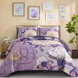 DJY Floral Quilt Set King Size Purple Boho Bedspread Coverlet Set, 3 Piece Microfiber Bohemian Botanical Farmhouse Floral Quilt Bedding Set with 2 Pillowcases for All Season (110''x90'') DJY
