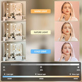 Fameill Corner Vanity Desk with Mirror and Lights, Makeup Vanity Table with Charging Station, Corner Vanity with 4 Drawers and Shelves, 3 Lighting Modes, Brightness Adjustable, for Women Girls Fameill