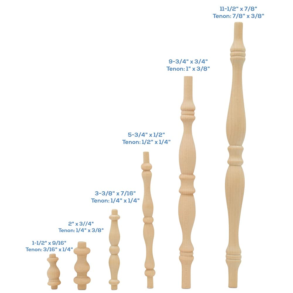 Wooden Baluster Spindles 9", Pack of 12 Spindles for Crafts, Woodworking, and Furniture, by Woodpeckers Woodpeckers