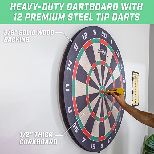 GoSports Giant 3 ft or 4 ft Cork Dartboards - Includes 12 Giant Darts and Scoreboard - New Fun Twist on Darts - WoodArtSupply