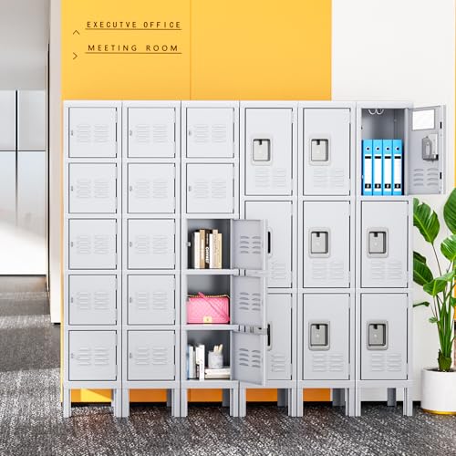 INTERGREAT Metal Locker for School Office Gym Metal Storage Locker Cabinet for Employees Students Steel Locker Triple Tier with 5 Door Gray INTERGREAT