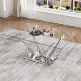 HAIZAO 63'' Rectangular Glass Dining Table for 4-6, Luxury Kitchen Table with Tempered Glass and Aesthetic Silver Stainless Steel Base, Modern Dinner Table for Home, Apartment HAIZAO