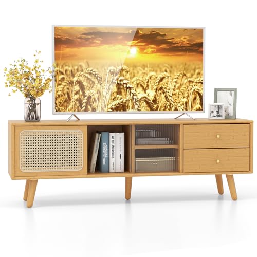 Byroce Bamboo Stand for TVs up to 65’’, Natural Byroce