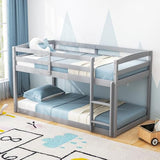 KOMFOTT Low Bunk Bed Twin Over Twin, Solid Wood Bunk Bed Frame with Built-in Ladder & Safety Guardrails, Space-Saving Low Bunk Bed for Kids, Teens, No Box Spring Needed KOMFOTT