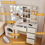 Teousev Vanity Desk with Lighting and Mirror,Small Vanity with 4 Drawers 6 Storage Shelves 3 Lighting Colors for Gilrs Vanity,White,31.5" L*14.2" W*51.2" H Teousev
