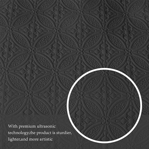 WURUIBO Full/Queen Quilt Set Black, Microfiber Lightweight Bedspreads, Ultrasonic Embossed Solid Coverlet, Thin Bedding Set for All Season, Soft Breathable Bed Cover(1 Quilt, 2 Pillow Shams) WURUIBO