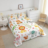 Feelyou Twin Size Cartoon Lions Giraffe Comforter Set Zoo Animals Bedding Set Flamingo Zebra Comforter for Kids Boys Girls Kawaii Animals Duvet Insert 2Pcs Feelyou