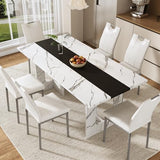 St.Mandyu 7 Pieces Dining Table & Chairs Set for 4-8 People, 71 Inch Kitchen Table with 6 Chairs, Rectangle Dining Table with Wooden Legs for Dining Room, Living Room, White St.Mandyu