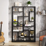 Tribesigns 47” Black 9-Tier Rustic Geometric Bookshelf – Industrial Wood and Metal Display Shelf for Living Room and Office Tribesigns