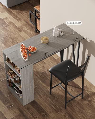 GarveeHome Extendable Bar Table Set for 2, 16 in Wide Cushions for Comfortable Seating, Bar Table and Chairs Set, Suitable for 2-4 People, Sturdy and Durable New Choice, Gray GarveeHome