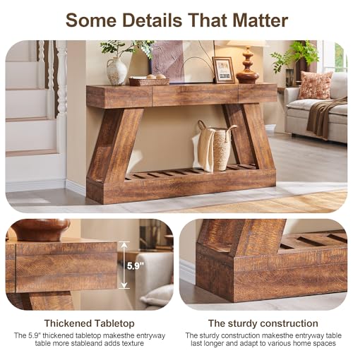 OKD 60" Farmhouse Entryway Table with Drawer, Narrow Long Console Table for Entryway, Console Tables with Storage(Reclaimed Barnwood) OKD