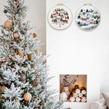FONNUY Crewel Christmas Embroidery Kit for Beginners, Cross Stitch Set Winter Snow Scene Pine Owl Pattern for Adults, Easy to Follow Color Thread Needlework, 8'' Hoop (Snow Village)