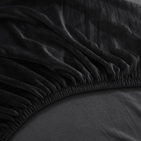 Stretch Futon Cover, Couch Cover for Futon, Armless Sofa Cover, Foldable Sofa Bed Slipcover Without Armrest, Universal Thick Sofa Slipcovers Furniture Protector for Kid, Pet(Velvet Black,Medium) SHEKAKO