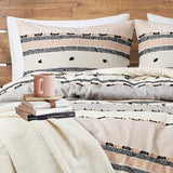 Hyde Lane Boho Queen Comforter Set, Modern Farmhouse Full Size Bedding, Cotton Top with Neutral Rustic Clipped Jacquard Stripes, Tufted Bed Sets, 3-Pieces Including Matching Pillow Shams (90" x 90") Hyde Lane