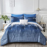 Dinjoy Ombre Blue Comforter Set Twin Size Reversible Gradient Blue Grey Boho Bedding Set for Men Women 7 Pieces Bed in A Bag Bohemian Bed Set with Comforter, Sheets, Pillowcases & Shams Dinjoy
