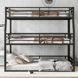 Bellemave Metal Triple Bunk Bed with Full-Length Guardrails, Full XL Over Queen Over Queen Bunk Bed for 3, Noise-Reduced, Metal Black Bellemave