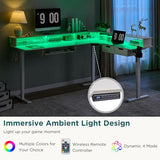 RedLemon 75X60 Inches L Shaped Electric Standing Desk, Height Adjustable Corner Gaming Desk with Drawers, Keyboard Tray, Power Outlets & LED Lights, Computer Desk with Monitor Shelf, Antique White RedLemon