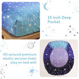 JSD Gradient Blue Moon Stars Kids Sheet Set Twin Size, 3 Piece Space Theme Microfiber Sheets Deep Pocket JSD