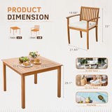 Greesum 5 Piece Patio Dining Set Outdoor Solid Wood Furniture for Yard, Garden, Porch w/Square Tabletop & 4 Chairs, White Greesum