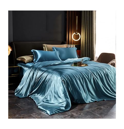 NEHXMA Bedding,Queen King Bed Set,Bedding Four-Piece Solid Silk Bedding Set with Duvet Cover Bed Sheet Pillowcases Luxury Satin Single Double Bedsheet King Queen(Wine Red,Full Size 3pcs) NEHXMA