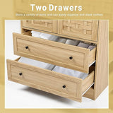 LEVNARY Armoire Wardrobe Closet with 2 Woven Doors, Wardrobe Cabinet with 2 Storage Drawers and Hanging Rail, Freestanding Wooden Closet for Bedroom (Natural) LEVNARY