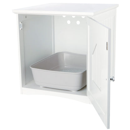 TRIXIE Litter Box Enclosure, Hidden Kitty Litter Box Cabinet, Furniture Style, White,(19.84 LBS) - WoodArtSupply