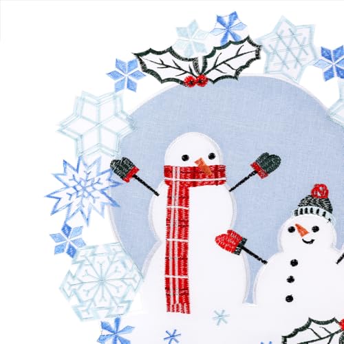 Christmas Table Runner 36 inches Long Snowman Snowflake Blue White Embroidered Dinning Table Decorations Winter Holiday Xmas YINFUNG